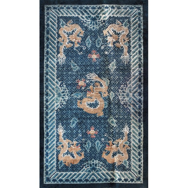 Vintage 1980 Silk Chinese Dragon Carpet